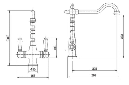 St. James 5003PB Alma Twin Lever Kitchen Tap - Polished Brass