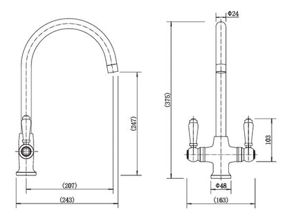 St. James 5004BF Eden Dual Lever Kitchen Tap - Brushed Chrome