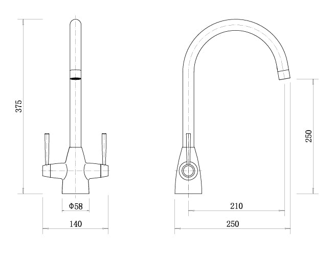 St. James 5005B Ivy Twin Lever Kitchen Tap - Black