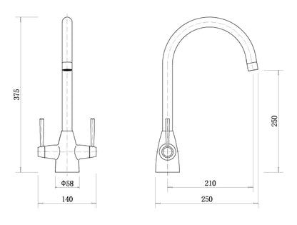 St. James 5005B Ivy Twin Lever Kitchen Tap - Black