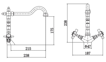 St. James 5009PB Elsa Dual Lever Kitchen Tap - Polished Brass