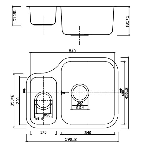 St. James 5038LK Otto 1.5 Bowl Left Handed Stainless Steel Sink