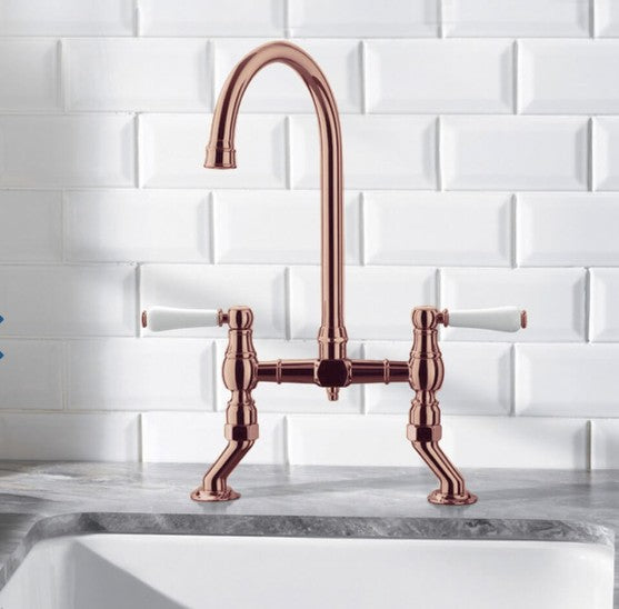 Blanco 525116 Vicus Bridge Twin Lever Kitchen Tap - Brushed Cooper
