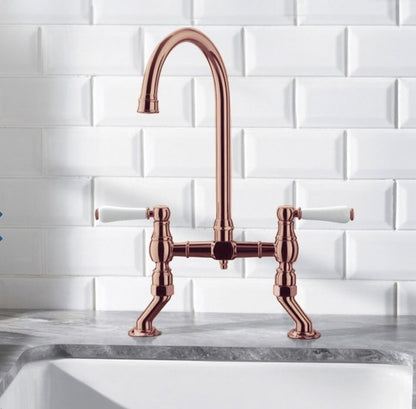 Blanco 525116 Vicus Bridge Twin Lever Kitchen Tap - Brushed Cooper