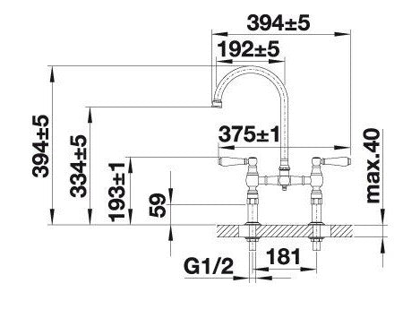 Blanco 526690 Vicus Bridge Twin Lever Kitchen Tap - Satin Gold