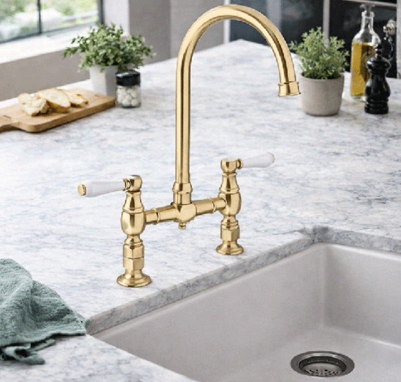 Blanco 526690 Vicus Bridge Twin Lever Kitchen Tap - Satin Gold