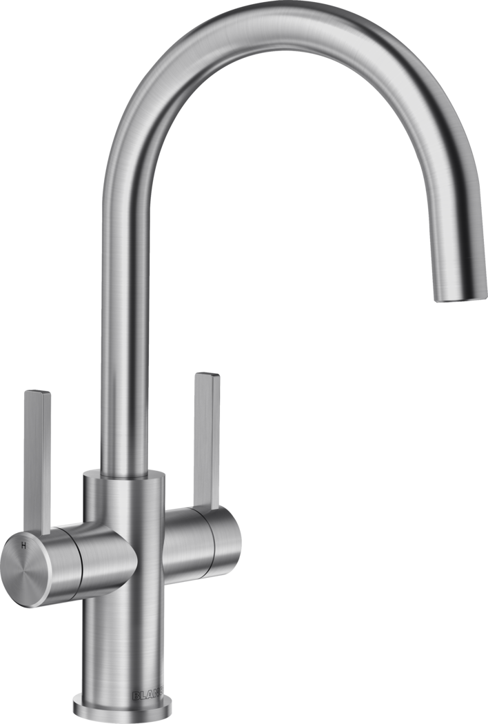 Blanco 526703 Candor Twin Lever Kitchen Mixer Tap - Brushed Stainless Steel