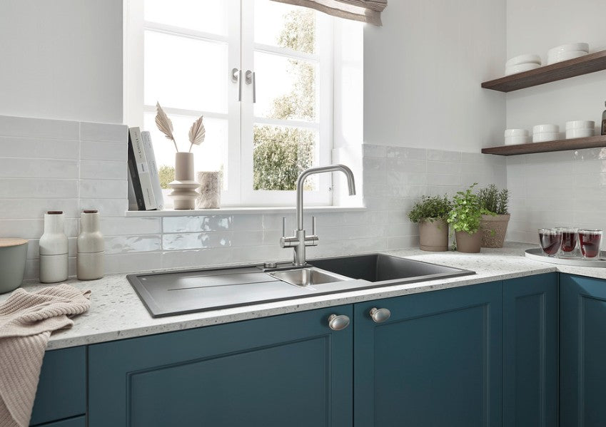 Blanco 526704 Jandora Twin Lever Kitchen Tap - Brushed Stainless Steel
