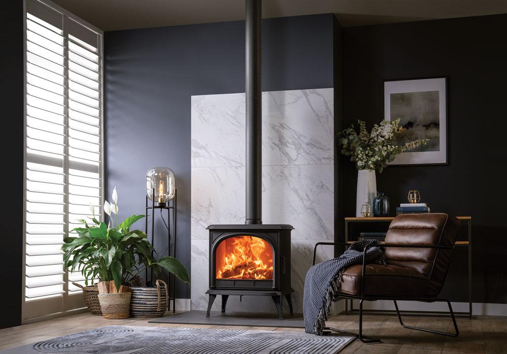 Stovax Huntingdon 40 Wood Clear Door - Matt Black