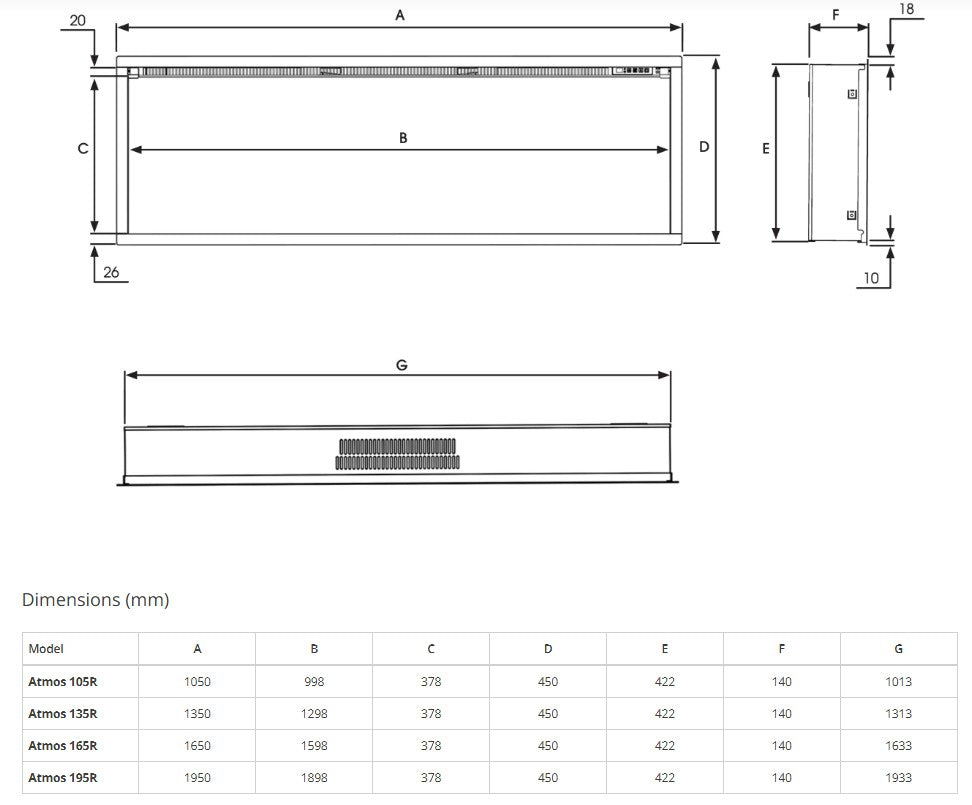 FireFx Atmos 135R Inset Electric Fire