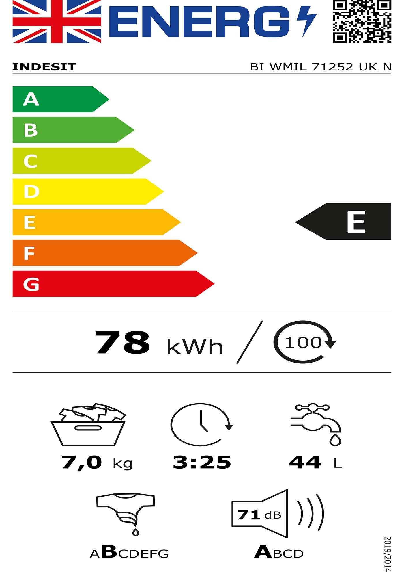 Indesit BI WMIL 71252 UK N Integrated Washing Machine - White
