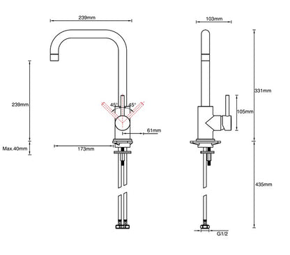 Aqualla CV-KM-MB Cove Kitchen Mixer - Matt Black
