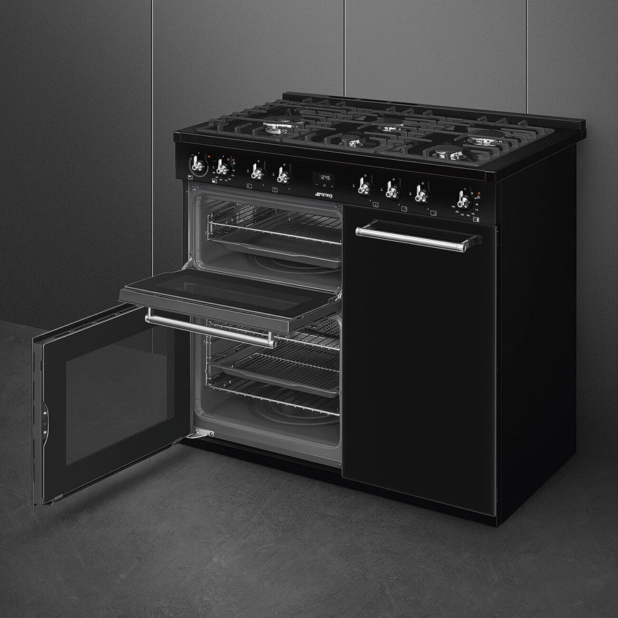 Smeg Classic CX103GMBL 100cm Wide Dual Fuel Range Cooker - Black