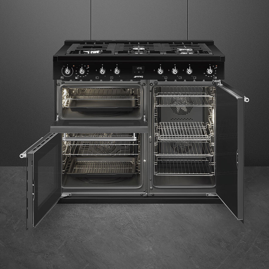 Smeg Classic CX103GMBL 100cm Wide Dual Fuel Range Cooker - Black