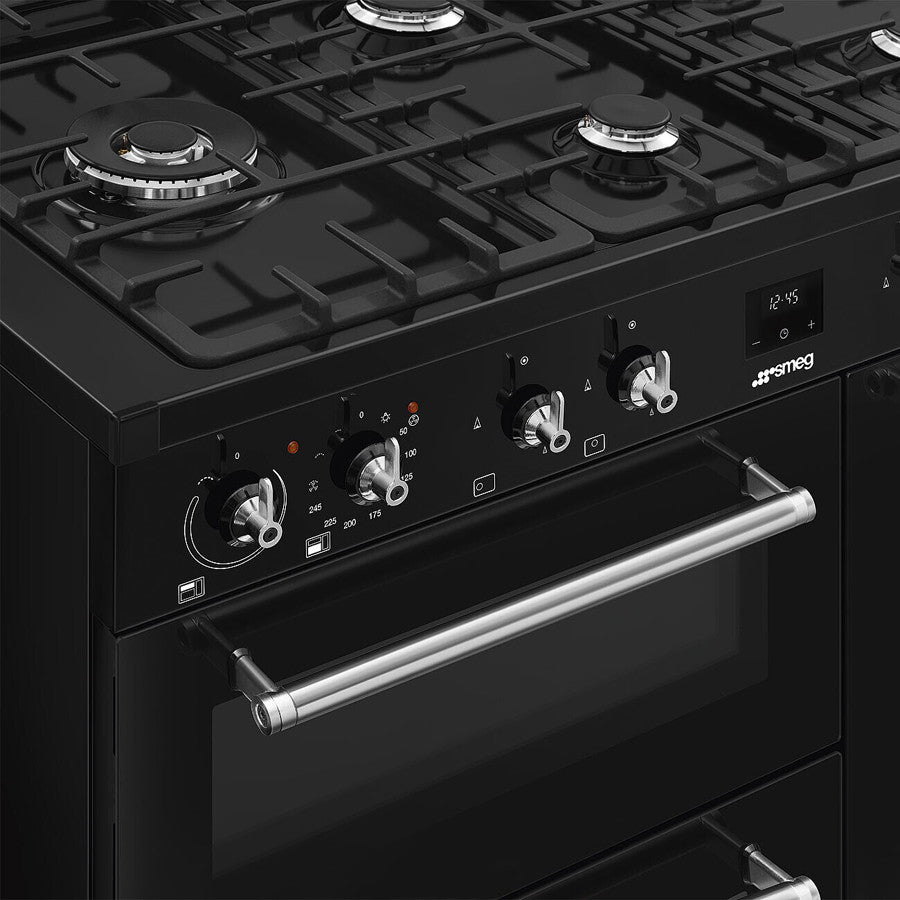 Smeg Classic CX103GMBL 100cm Wide Dual Fuel Range Cooker - Black