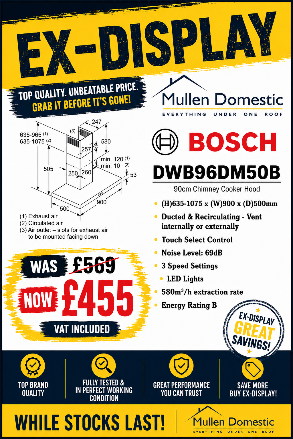 *DISPLAY MODEL* Bosch DWB96DM50B Series 4 90cm Chimney Hood - Stainless Steel