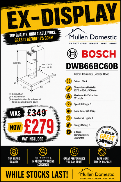 *DISPLAY* Bosch DWB66BC60B Series 2 60cm Chimney Cooker Hood - Black