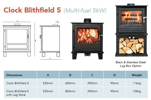 Clock Blithfield 5 Multi-Fuel Stove - Metallic Black