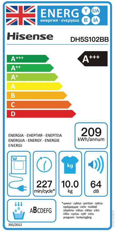 Hisense DH5S102BB 10kg Heat Pump Tumble Dryer - Black