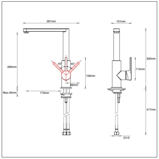 Aqualla FN-KM-SS Fyn Kitchen Mixer - Stainless Steel