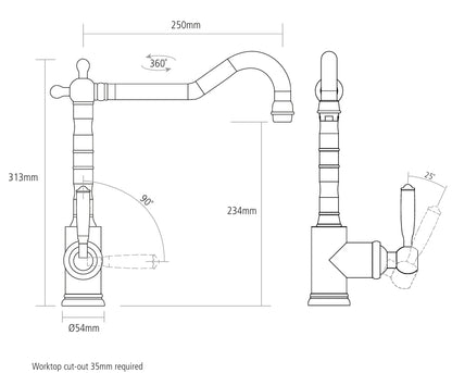 Caple FRA/AB Frampton Traditional Single Lever Tap - Antique Brass