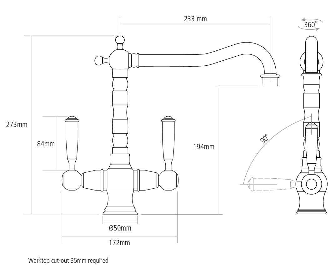 Caple HAD/AB Hadley Traditional Twin Lever Tap - Antique Brass
