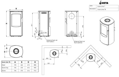 Heta Scan-Line 7B Woodburning Stove - Matt Black with Soapstone