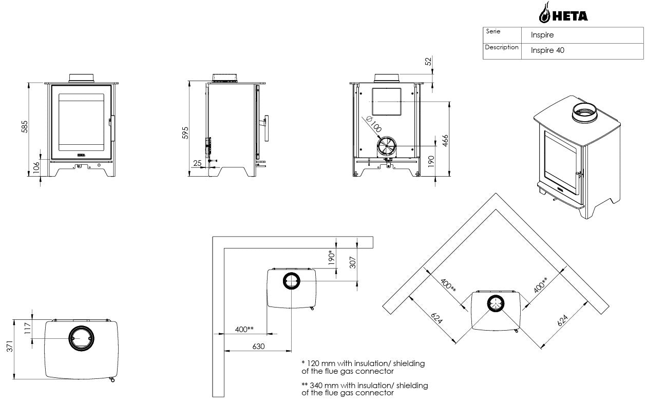 Heta Inspire 40 Woodburning Stove - Matt Black