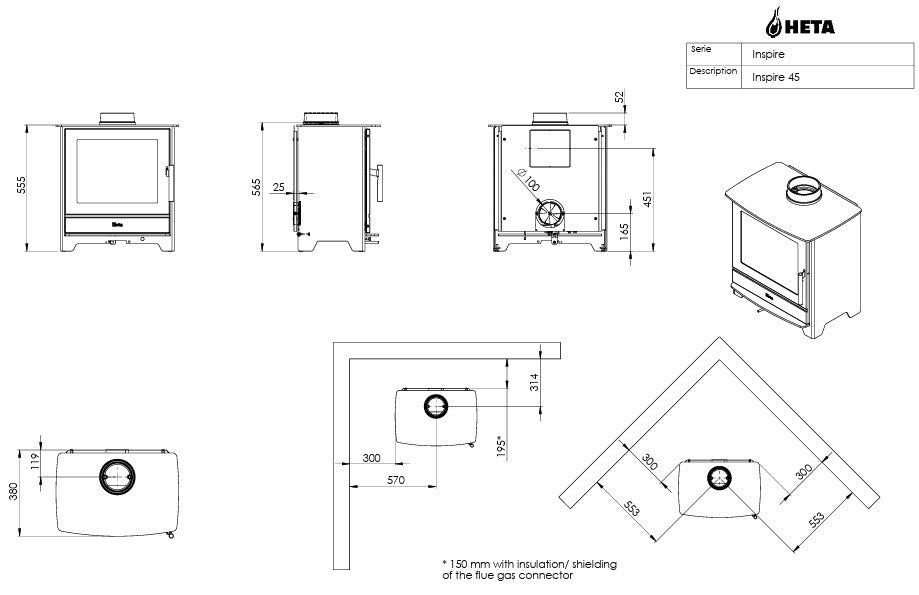 Heta Inspire 45 Woodburning Stove - Matt Black