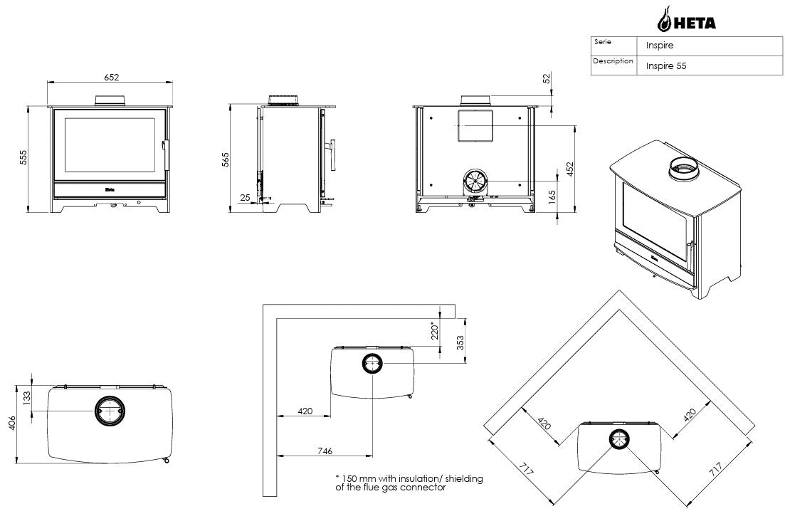 Heta Inspire 55 Woodburning Stove - Matt Black