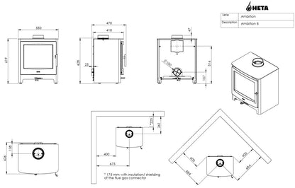 Heta Ambition 8 Woodburning Stove - Matt Black