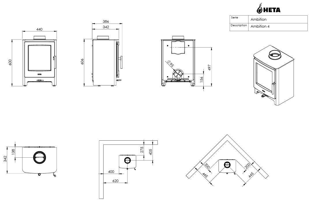 Heta Ambition 4 Woodburning Stove - Matt Black