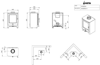 Heta Ambition 4 Woodburning Stove - Matt Black