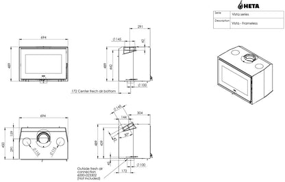 *DISPLAY MODEL* Heta Vista Insert Woodburning Stove - Matt Black