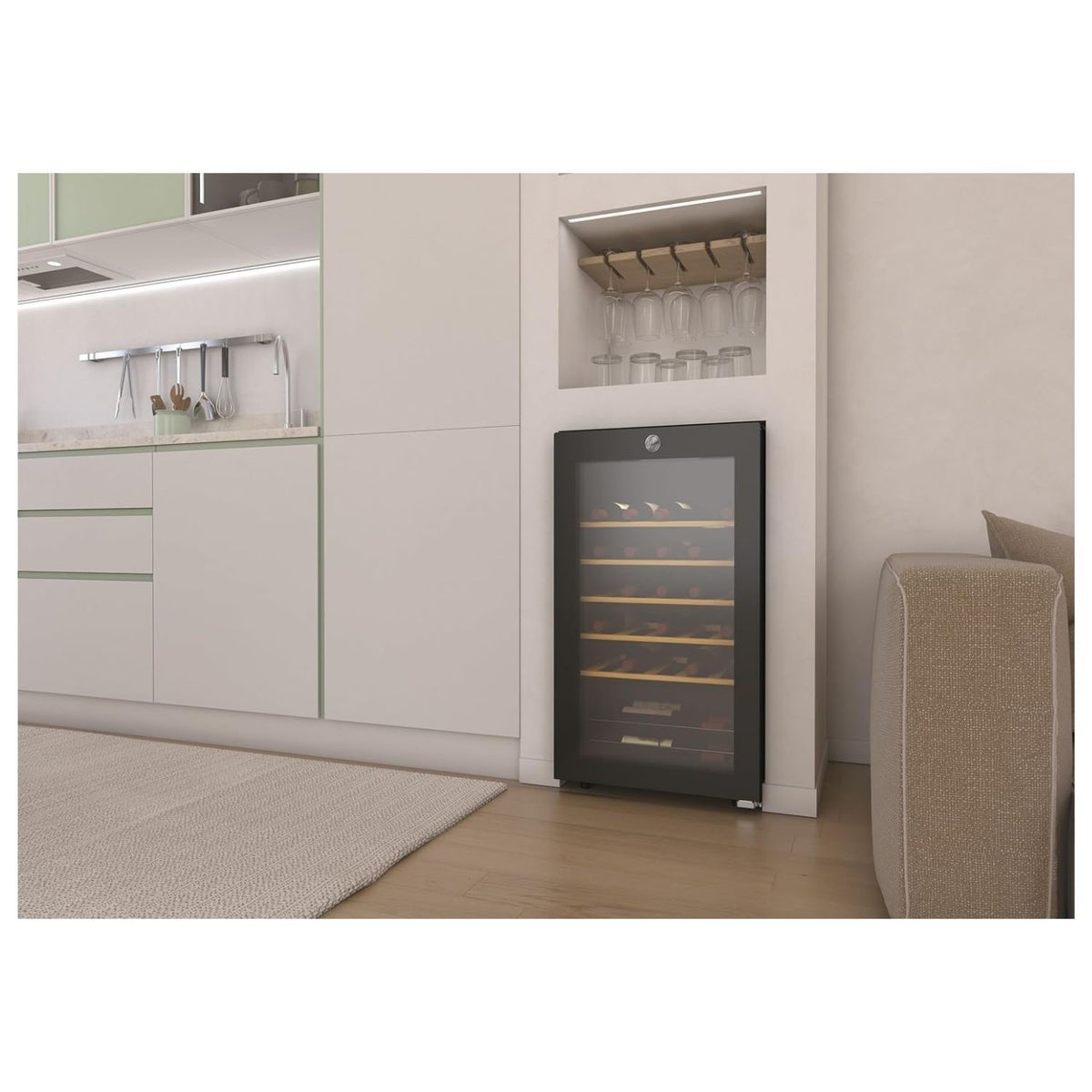 Hoover HOWC034K 34 Bottle Capacity Single Zone Freestanding Wine Cooler - Black