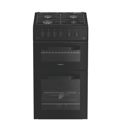 Hotpoint HTG5GCB Freestanding 50cm Gas Twin Cavity Cooker - Black