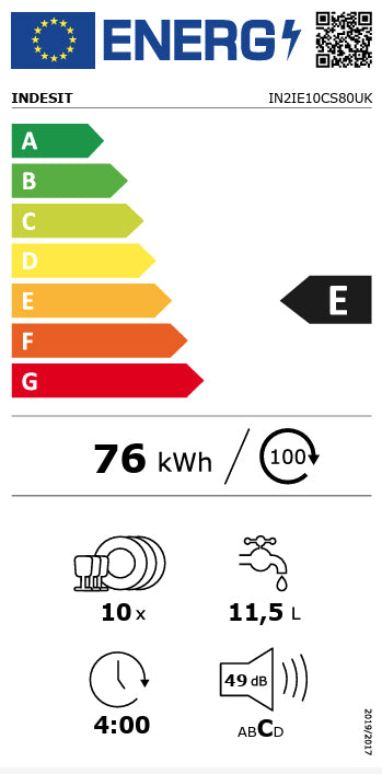 Indesit IN2IE10CS80UK Slimline Integrated Dishwasher