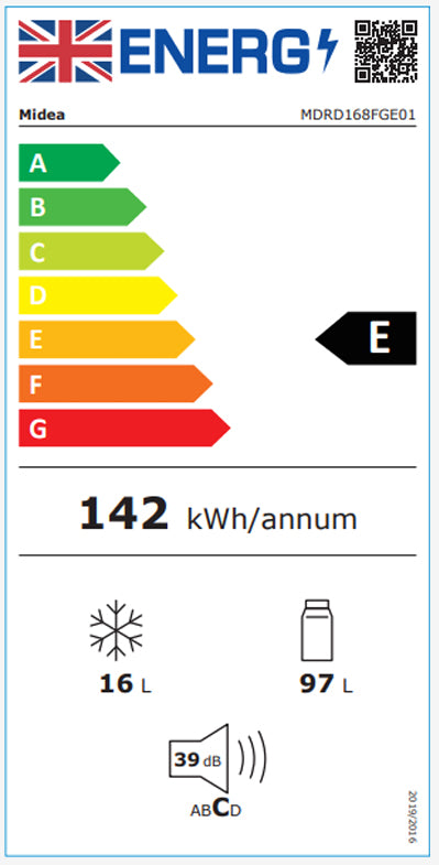 Midea MDRD168FGE01 55.3cm Undercounter Fridge with Ice Box