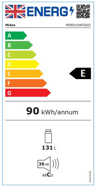 Midea MDRD194FGE01 55.3cm Undercounter Larder Fridge - White
