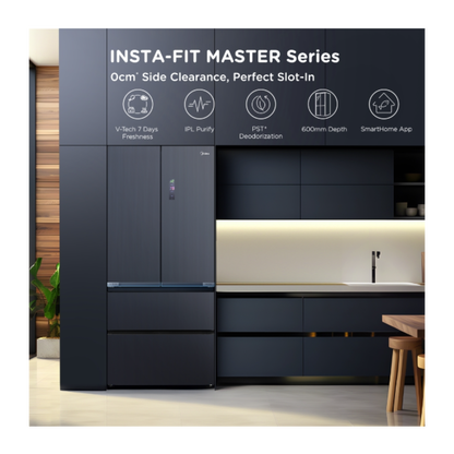 Midea MDRF705BIE70 Insta Fit Master Total No Frost American Fridge Freezer - Midnight Glass
