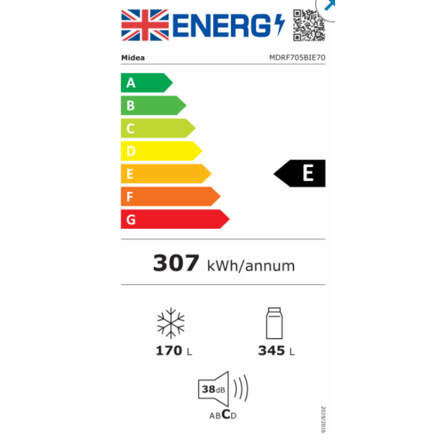 Midea MDRF705BIE70 Insta Fit Master Total No Frost American Fridge Freezer - Midnight Glass