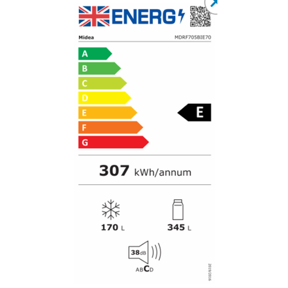 Midea MDRF705BIE70 Insta Fit Master Total No Frost American Fridge Freezer - Midnight Glass