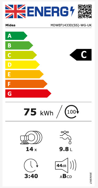 Midea MDWEF1433D(SS)-WG-UK 60cm Dishwasher - Inox