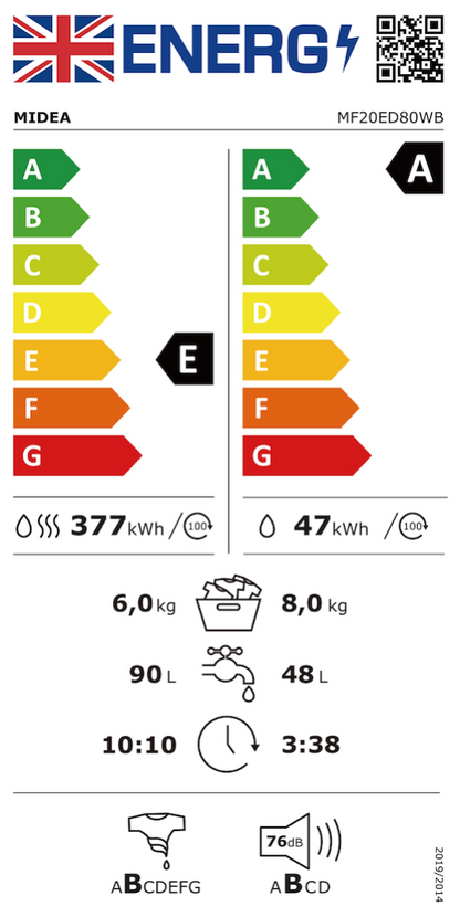 Midea MF20ED80WB Washer Dryer 8kg Wash / 6kg Dry - 1400rpm