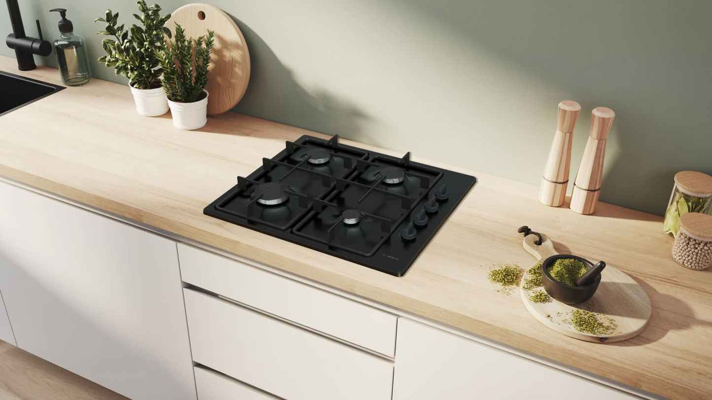 Bosch PBP6B6K60 60cm 4 Burner Gas Hob – Black