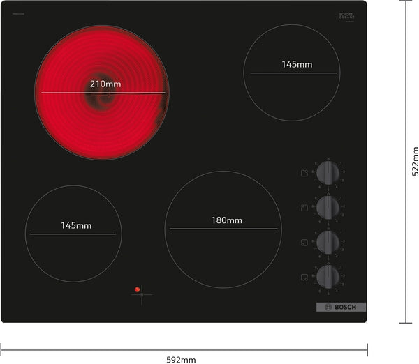 Bosch PKE611CA3E Series 2 60cm 4 Zone Ceramic Hob - Black
