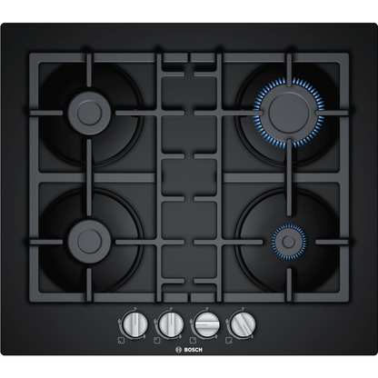 Bosch PNP6B6B90 Serie 4 60cm Gas-on-glass 4 Burner Gas Hob - Black