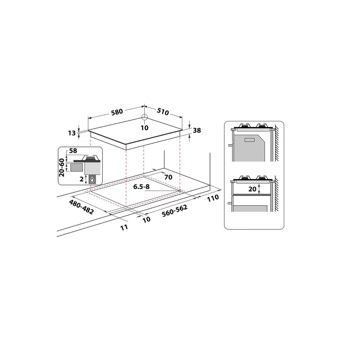 Hotpoint PPH60GDFIXUK 59cm 4 Burner Gas Hob - Stainless Steel