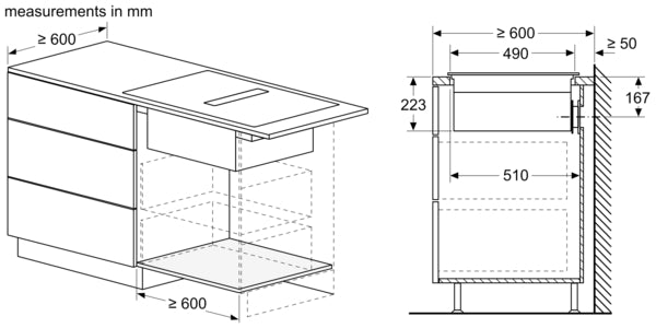 Bosch PVS611B16E Series 4 60cm 4 Zone Venting Induction Hob with Combi Zone