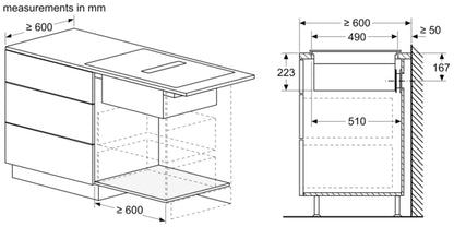 Bosch PVS611B16E Series 4 60cm 4 Zone Venting Induction Hob with Combi Zone